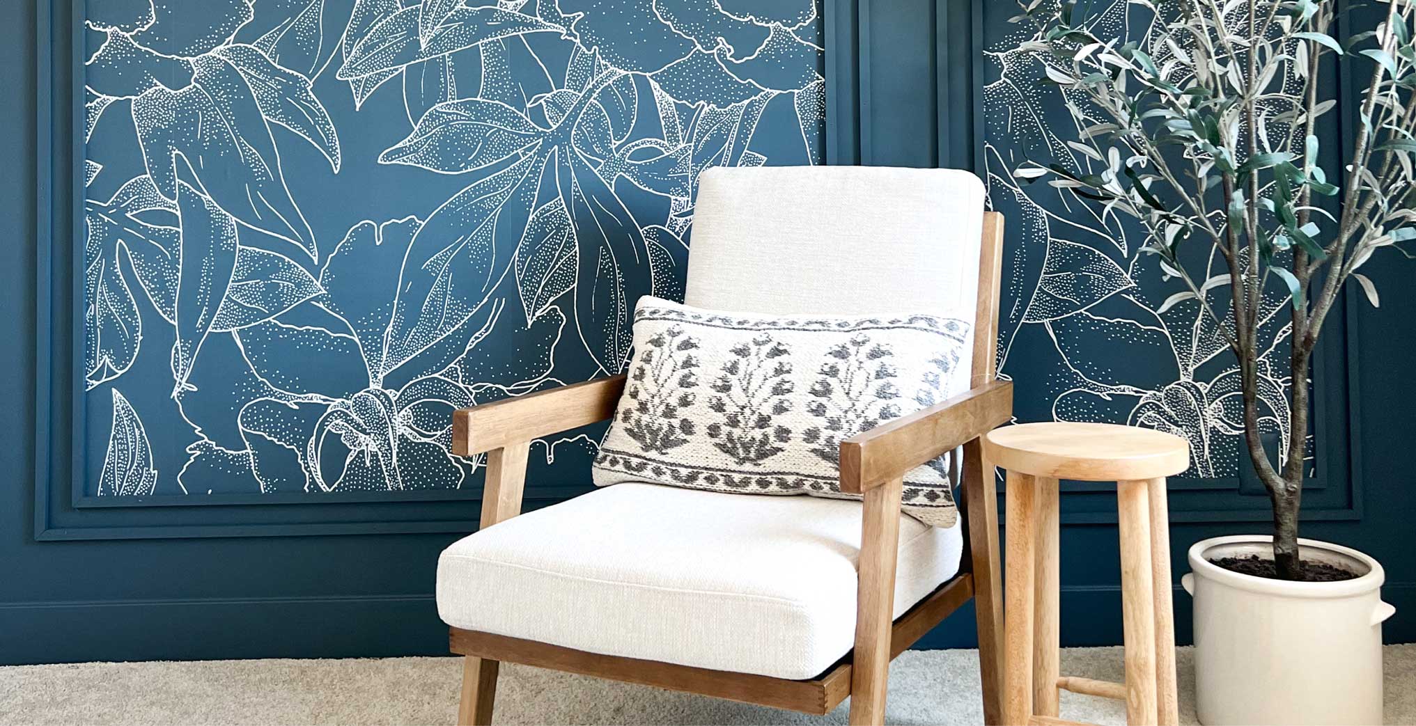 Shop our peel & stick
        wallpaper! Pictured - Vintage Anenomes
